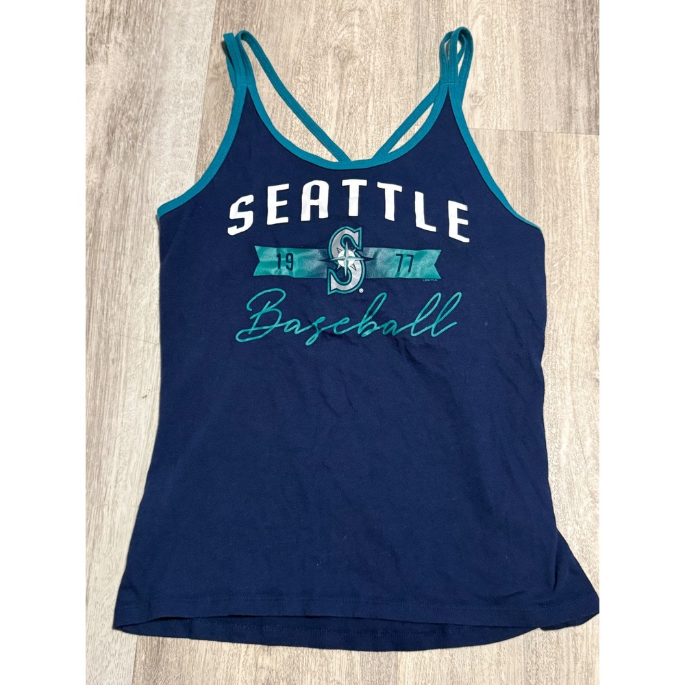 Seattle Mariners MLB Womens Navy Blue Strappy Caged Back Tank Top Small 1977